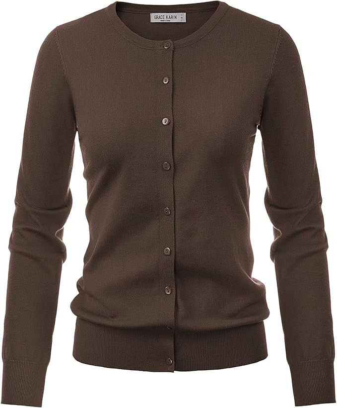 GRACE KARIN Women's Long Sleeve Button Down Crew Neck Classic Sweater Knit Cardigan | Amazon (US)