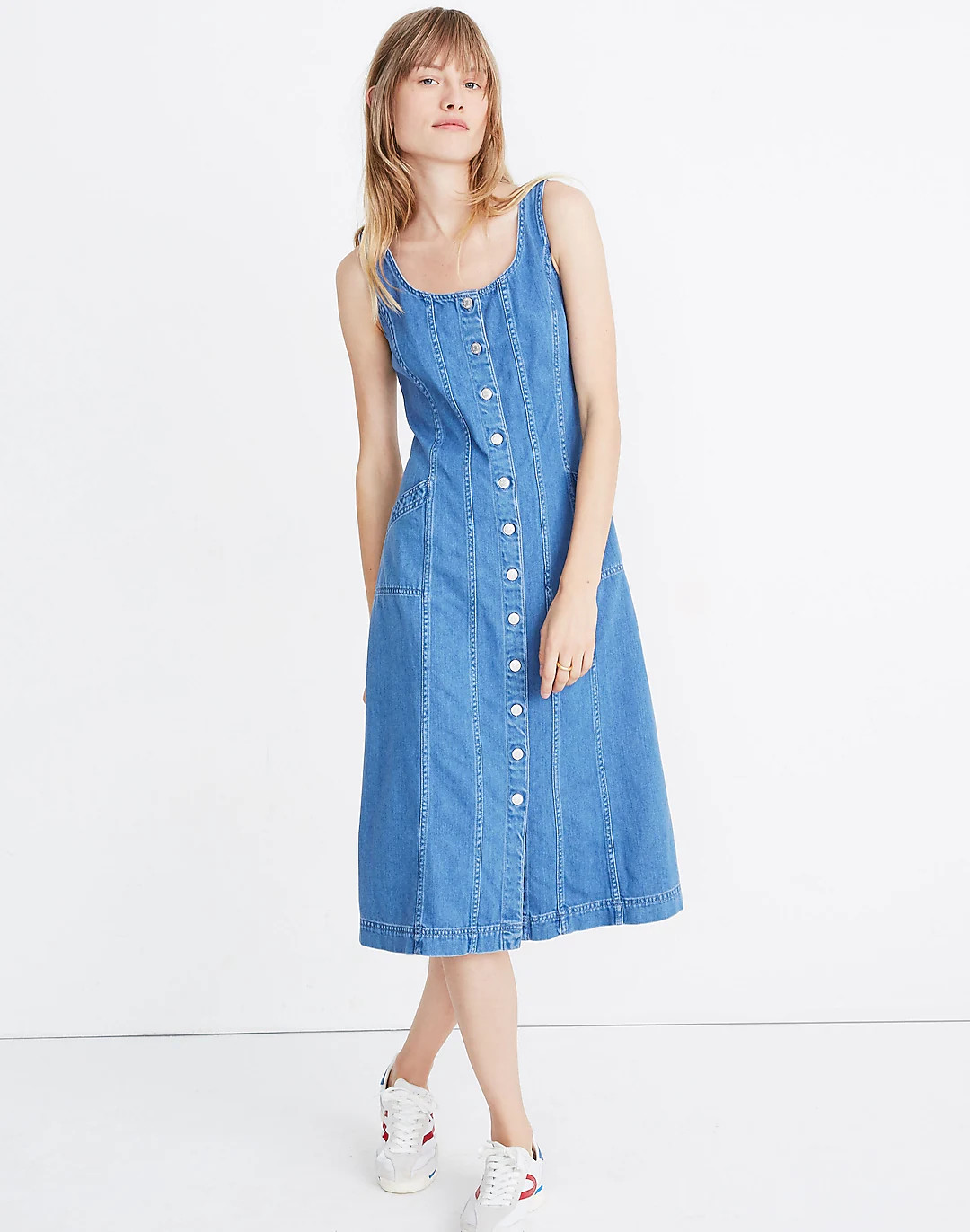 Denim Button-Front Jumper Midi Dress | Madewell