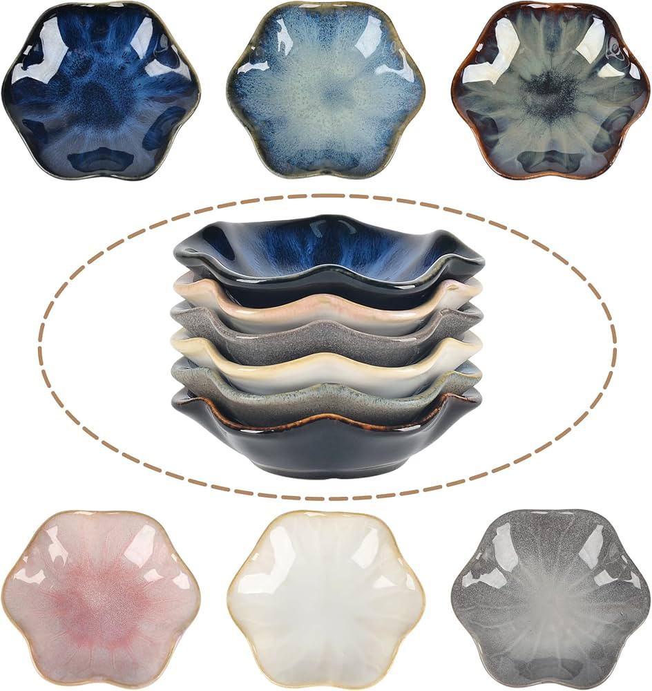 Dipping Bowl Set of 6, Ceramic Soy Sauce Dish, Flower Dipping Sauce Bowls, Pinch Bowls, Special R... | Amazon (US)