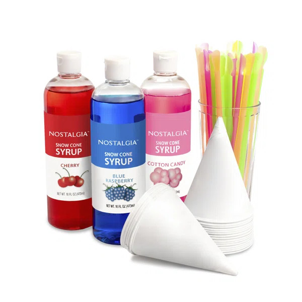 Nostalgia Premium Snow Cone Syrup Party Kit, 20 Snow Cones, 20 Spoons/Straws, Blue Raspberry, Che... | Wayfair North America