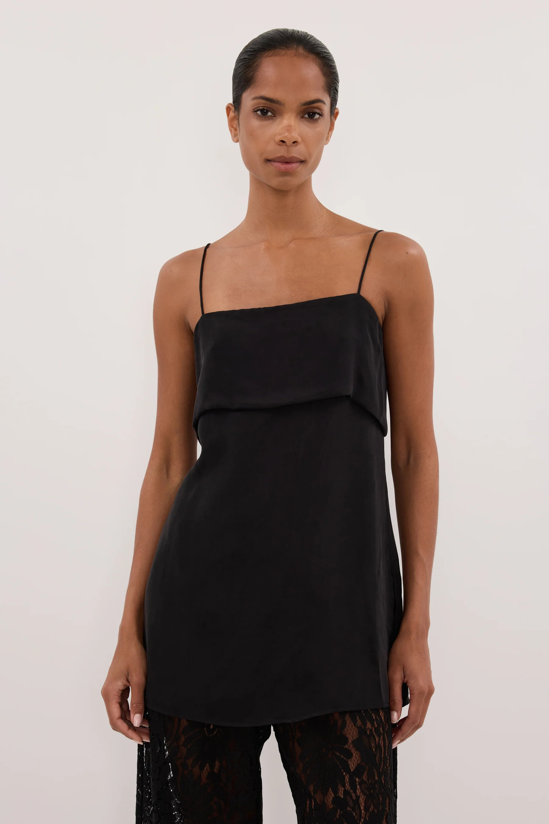 IDA BLACK CUPRO FOLDOVER CAMI | DISSH