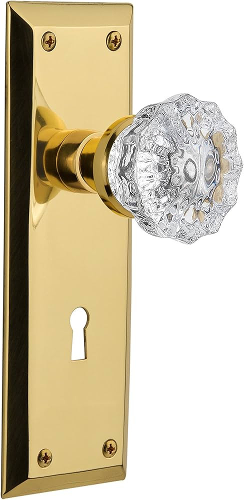 Nostalgic Warehouse 701219, Mortise-2.25", Polished Brass New York Plate with Keyhole Crystal Gla... | Amazon (US)