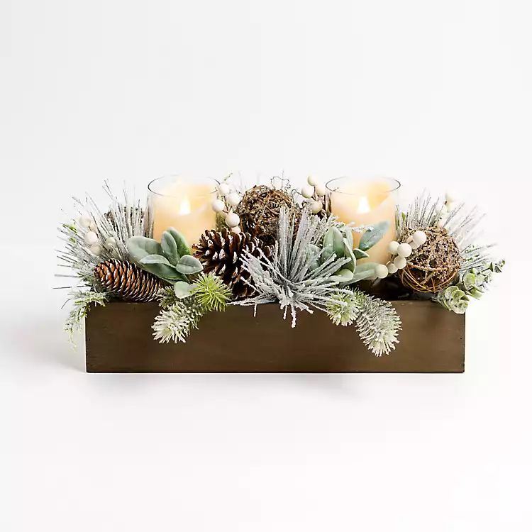 Flocked White Berry Rattan Candle Centerpiece | Kirkland's Home