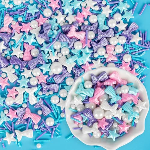 Mermaid Sprinkles,Edible Sugar Pearl Stars Jimmies Mix,130g/4.58oz,Pearl Candy Ocean Sprinkle for Cake Decorating,Summer Baking Fun Decorations,Perfect for Ice Cream,Cookies,Dessert,Donuts,Cupcake Topper,Birthday Children Party Supplies | Amazon (US)