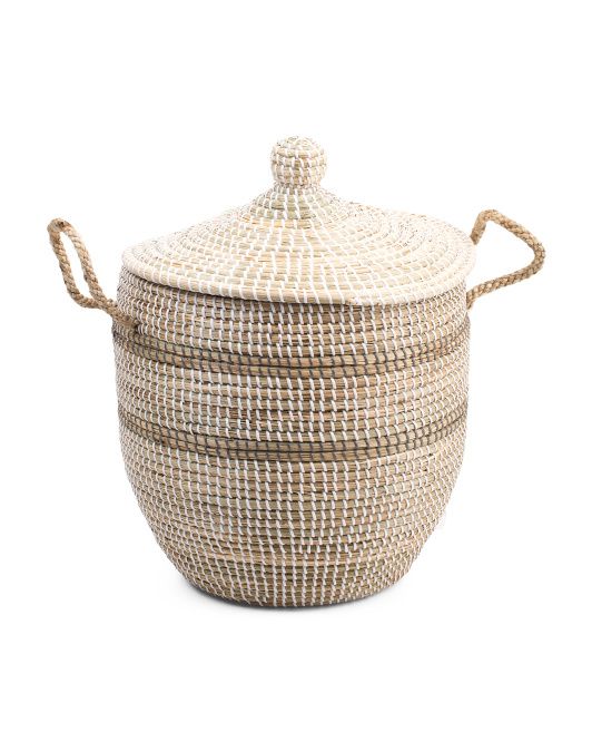 Medium Seagrass Storage Basket With Handles | TJ Maxx