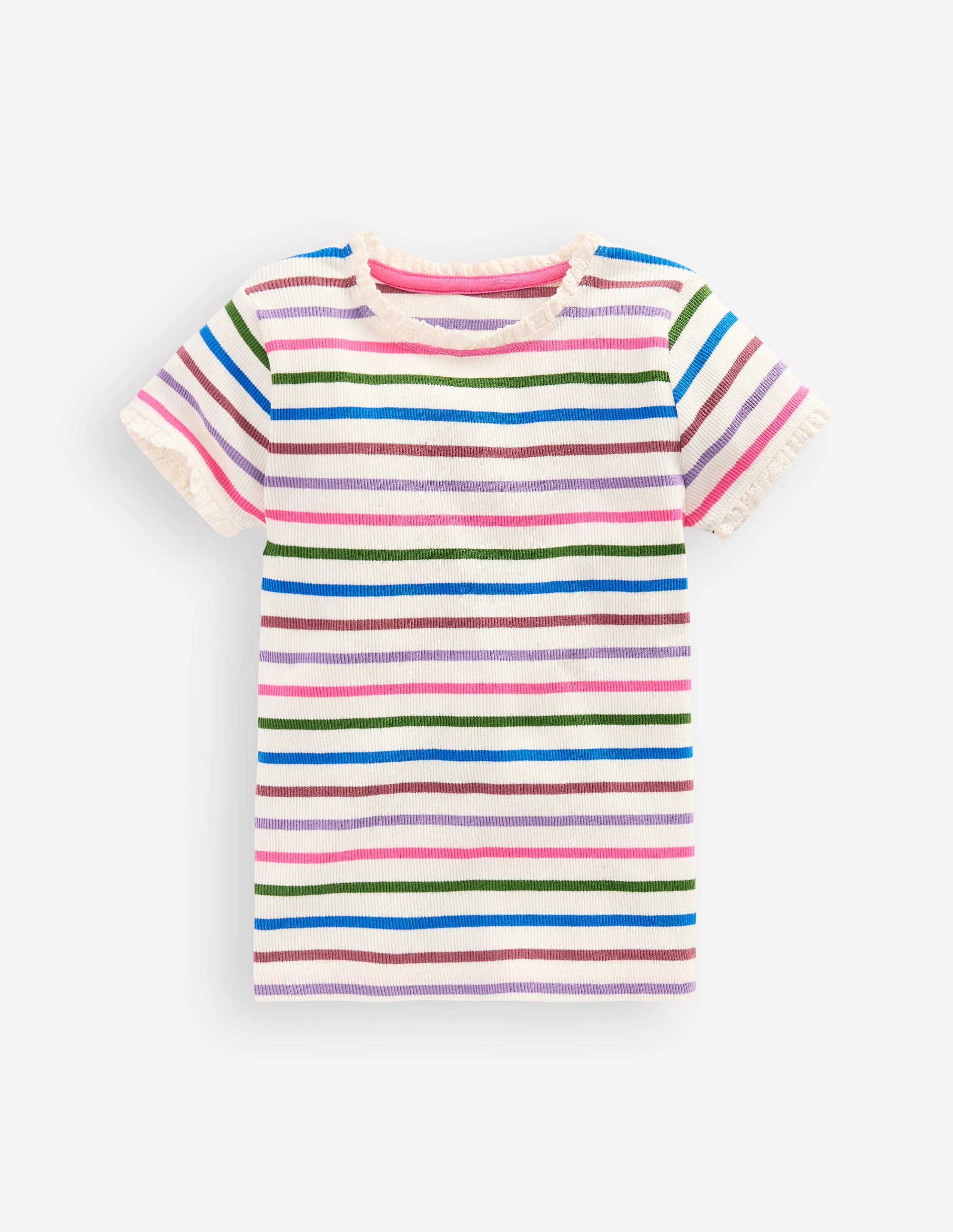 Short Sleeve Ribbed T-shirt-Multi Stripe | Boden (US)