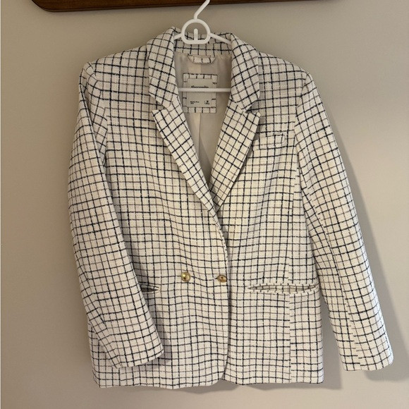 Abercrombie & Fitch Tweed Plaid Blazer in White/Navy, Size M | Poshmark