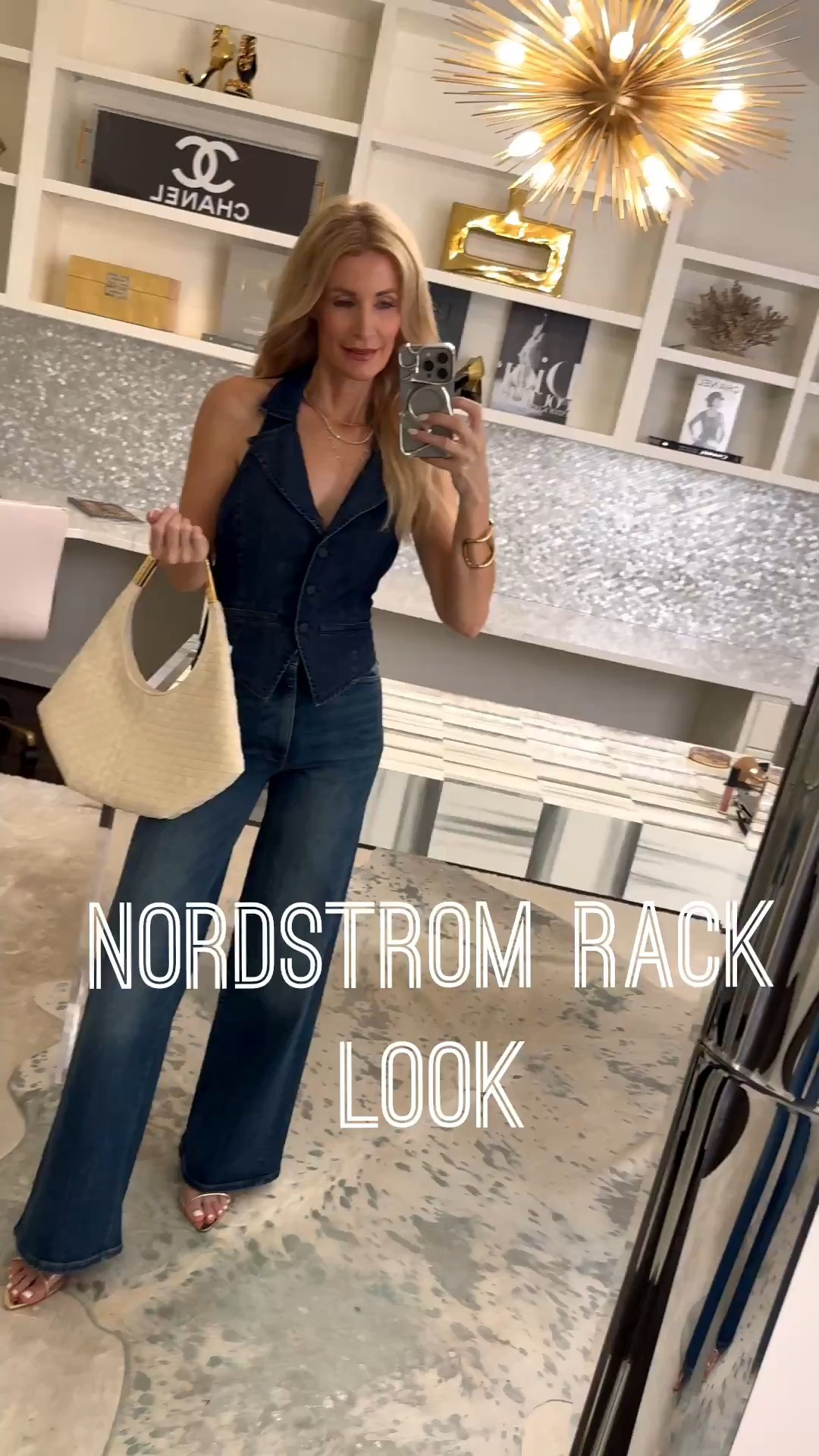 Head-to-toe @NordstromRack and every piece is on sale! 💙 This denim halter vest is the perfect top for date night or a girls’ night out—the fit is absolutely impeccable. I paired it with these incredibly flattering, high-waisted dark wash wide-leg jeans that create the longest, leanest silhouette and will transition beautifully into fall. To finish the look, I added this gorgeous designer-inspired bag from Nordstrom Rack. Trust me when I say it looks so much more expensive than it is! Everything runs true to size. I’m wearing an XS in the vest and a size 24 in the jeans. #RackScore #NordstromRackPartner 

#LTKOver40#LTKSaleAlert 

 

#LTKootd