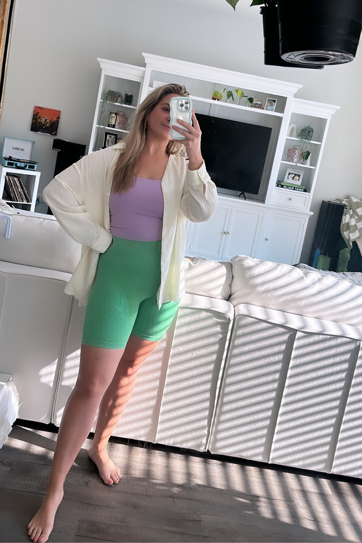 Accidentally dressed like The Little Mermaid and I’m fine with it 🧜🏼‍♀️ cozy wfh, biker shorts, workout set, button down

#LTKunder100 #LTKunder50 #LTKfit