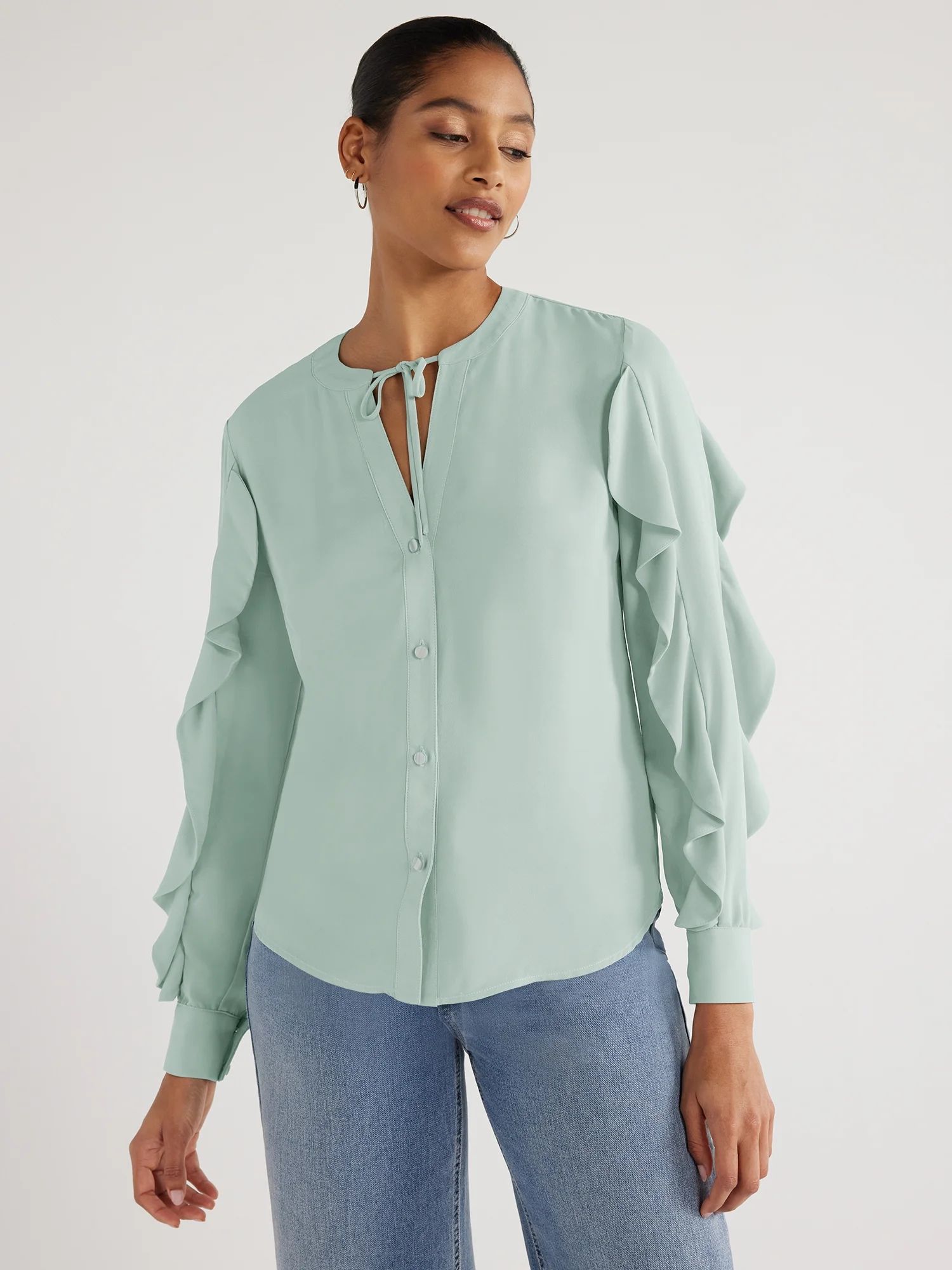 Scoop Women's Ruffle Sleeve Blouse, Sizes XS-XXL | Walmart (US)