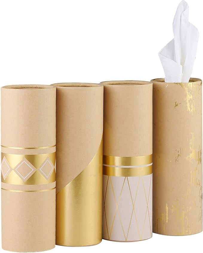 Car Tissue Holder with 3-ply Facial Tissues Bulk - 4 PK Gold Foil Cylinder, for Car, Travel Cup H... | Amazon (US)