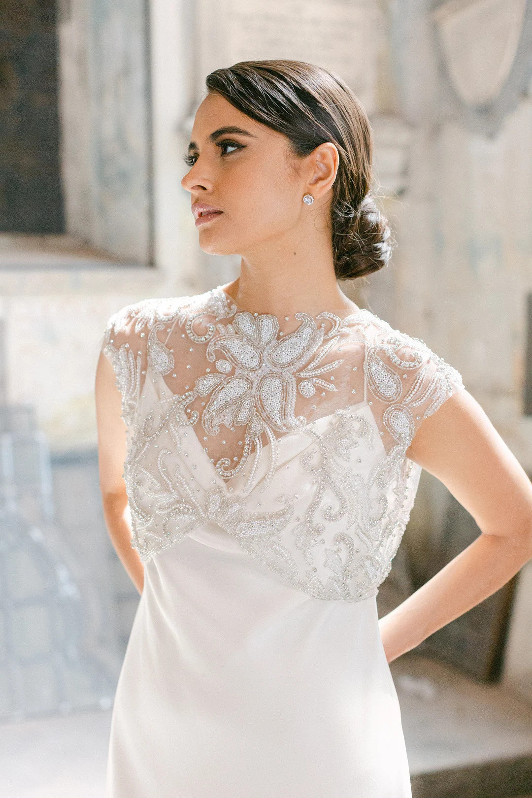 VERBENE Silk Beaded Top, Bridal Cape, Bridal Separates, Cape Veil, Crystal Cape, Tulle Cape, Bead... | Etsy (US)