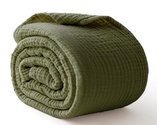 Kozyhvn 100% Cotton Muslin Blanket King 108" x 90", Breathable and Lightweight Cotton Throw Blanket for Bed, Soft Cooling Summer Gauze Blanket for Adults All Season, Olive Green | Amazon (US)
