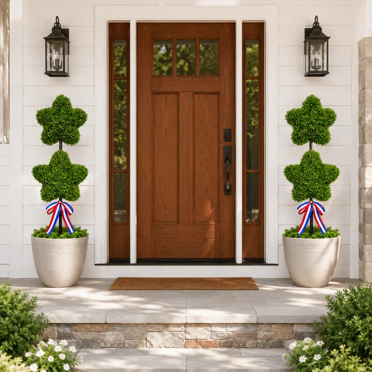 NANIL Patriotic 4th of July Artificial Topiary Tree, 31.5in Double Star Boxwood Potted Plant with... | Walmart (US)