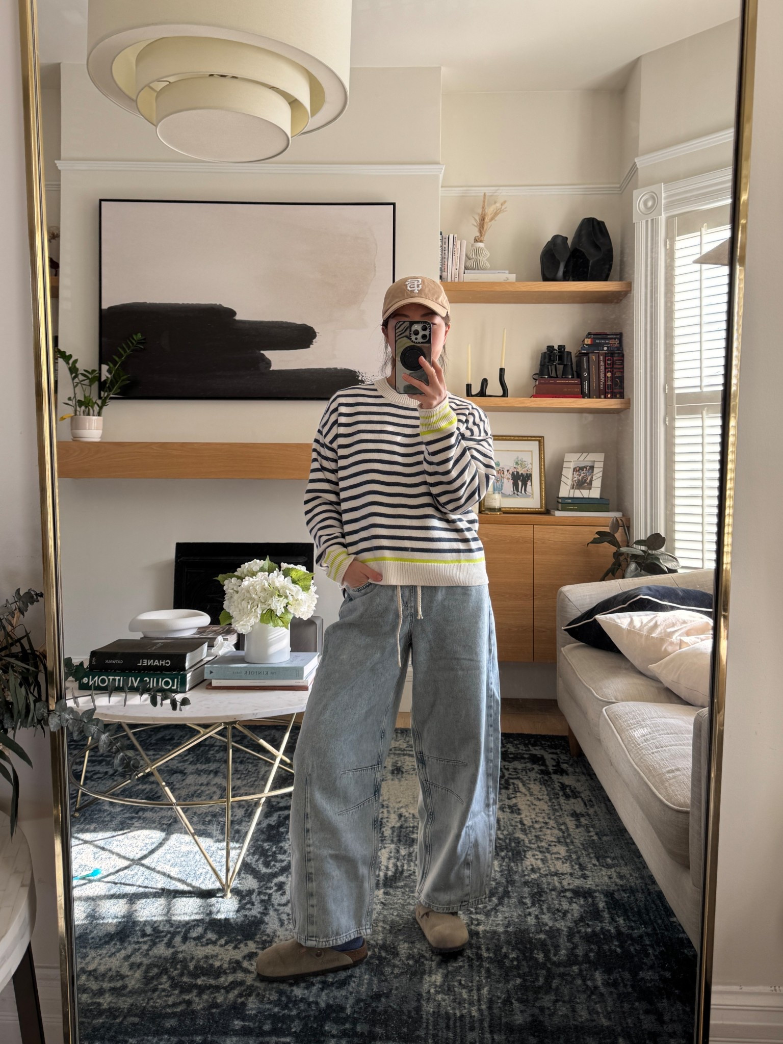 Wearing size S in the sweater, size XS in the pants