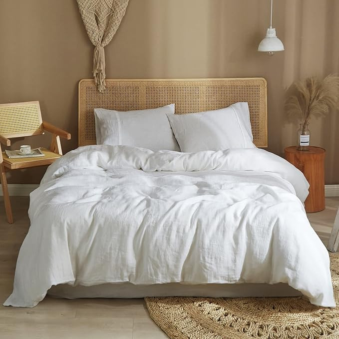 Ivellow White Linen Duvet Cover Queen 100% Pure Washed French Flax Linen Off White Duvet Cover So... | Amazon (US)