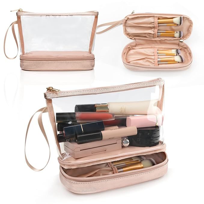 Clear Makeup Bag, Rose Gold Makeup Organizer Bag Travel Makeup Bag for Women Small Cosmetic Bag P... | Amazon (US)