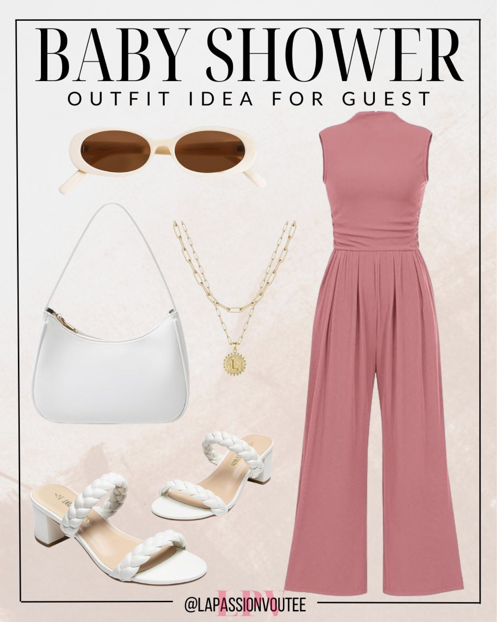 Elevate your baby shower look with sophistication and flair! Slip into a sleek dressy jumpsuit and accentuate with a delicate initial necklace. Complete the ensemble with stylish sunglasses, a chic shoulder bag, and add a touch of glam with heeled sandals. You're set to shine at the celebration!

#LTKparties #LTKstyletip #LTKbump