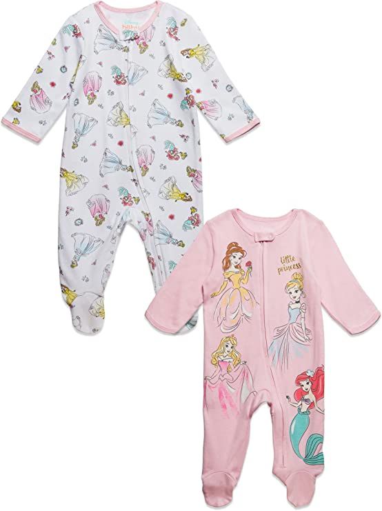 Disney Classics Minnie Mouse Princess Baby Girls 2 Pack Zip Up Sleep N' Play Coveralls Newborn to... | Amazon (US)