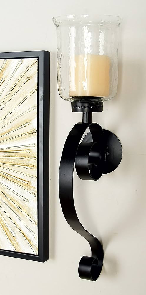 Deco 79 Metal Scroll Handmade Pillar Wall Sconce, 9" x 7" x 27", Black | Amazon (US)