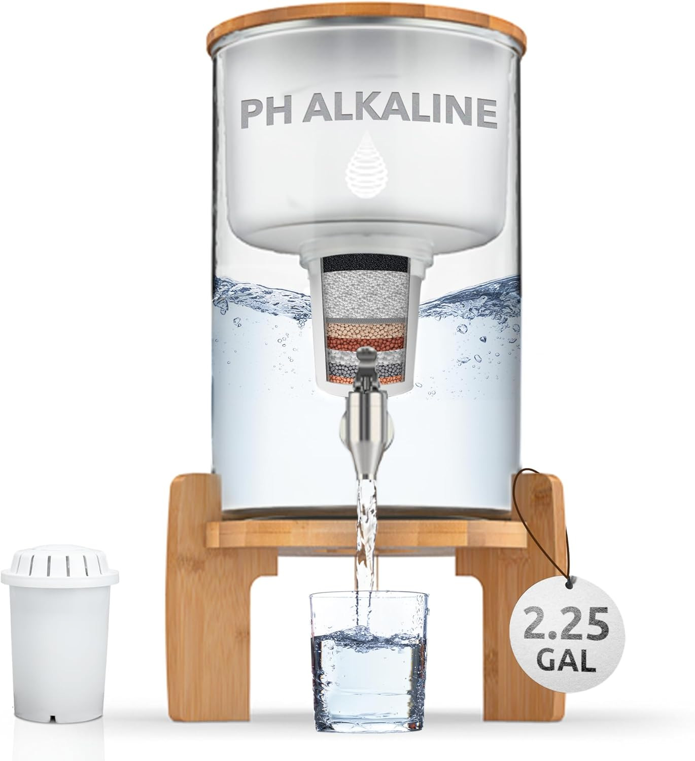 pH Recharge Glass Alkaline Water Filter Dispenser - Countertop Water Filter System - Purifier Pit... | Amazon (US)
