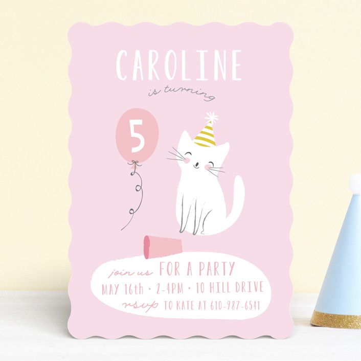 "Party Cat" - Customizable Children's Birthday Party Invitations in Green by Angela Thompson. | Minted