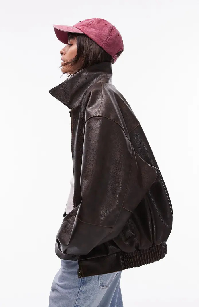 Topshop Oversize Faux Leather Bomber Jacket | Nordstrom | Nordstrom
