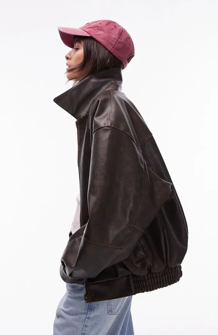 Topshop Oversize Faux Leather Bomber Jacket | Nordstrom | Nordstrom