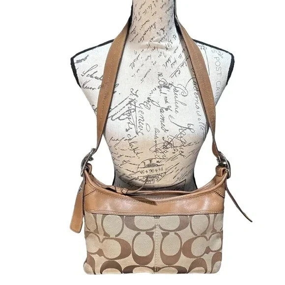 Coach Signature Logo Canvas and Leather Shoulder Bag | eBay US
