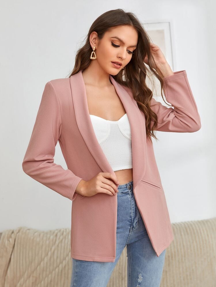 SHEIN Shawl Collar Open Front Blazer | SHEIN