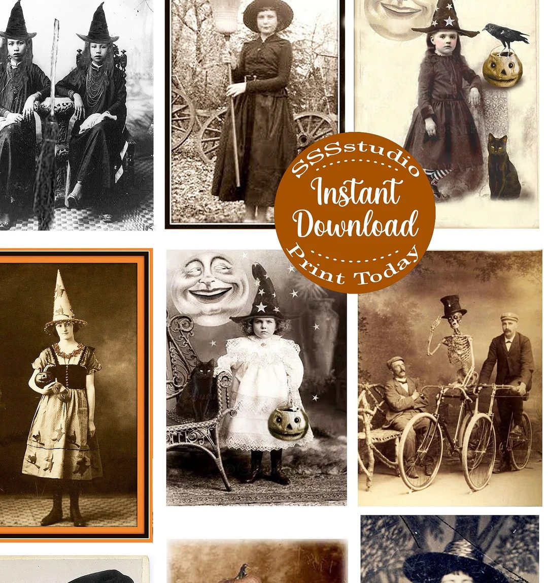Vintage Halloween Photos, Digital Halloween Images, Witches, Skeleton, Pumpkin Head, Printable Do... | Etsy (US)