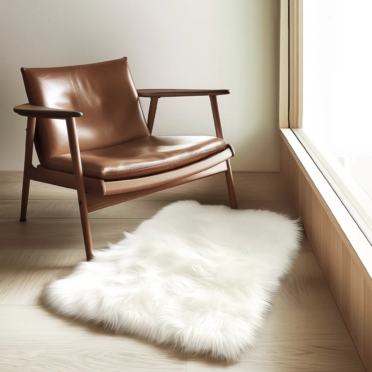 Mozza Natural White Faux Sheepskin Fur Fluffy Shag Area Rug | Wayfair North America
