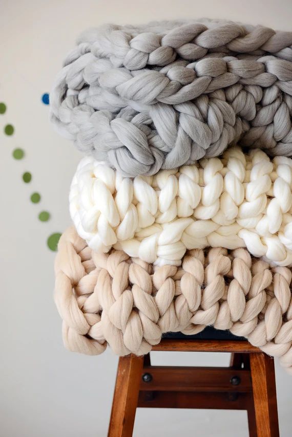 Merino Wool Blanket, Chunky Knit Blanket, Giant Blanket, Knitted Blanket, Arm Knit Blanket, Chunk... | Etsy (US)