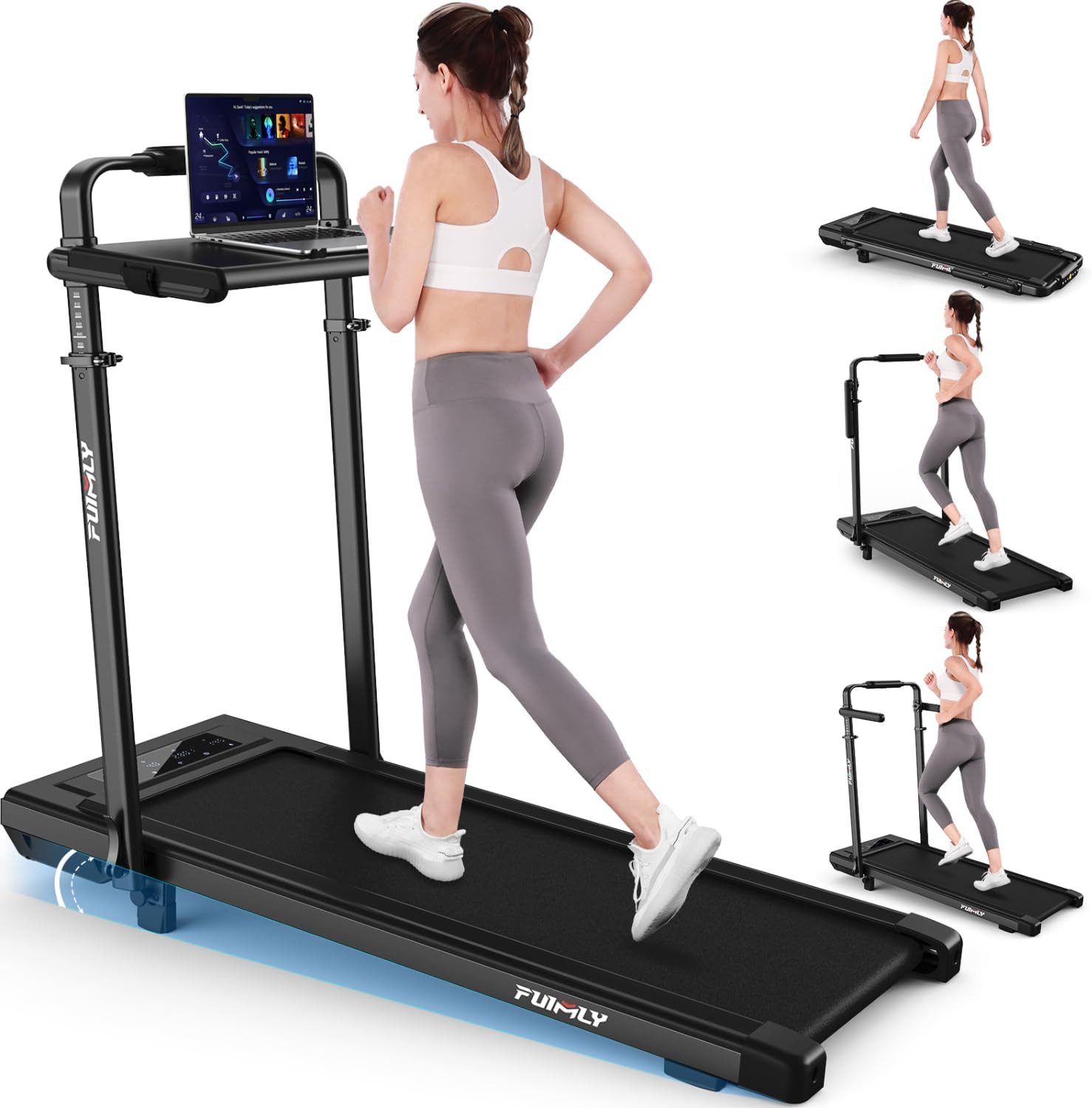 Walking Pad Treadmill with Desk Workstation, 15% Incline Treadmill with Handle Bar, Foldable Treadmills Under Desk for Home/Office, 400 lbs+ Capacity, Adjustable Height, Removable Desk, 3.5HP Motor | Amazon (US)