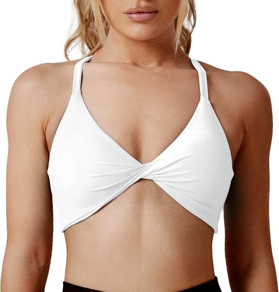YEOREO Women Sports Bra Padded Criss Cross Back Low Medium Impact Yoga Tank Tops | Amazon (US)
