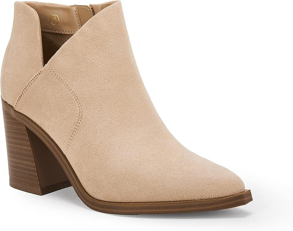 Womens Cutout Pointed Toe Ankle Boots Block Stacked Chunky Heel Side Zipper Booties | Amazon (US)