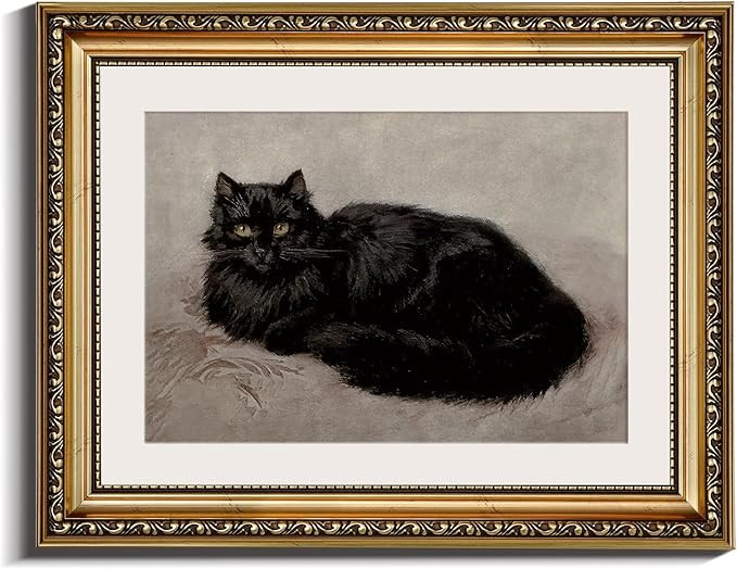 InSimSea Retro Gold Framed Wall Art, Vintage Black Cat Home Bathroom Wall Decor, Animal Canvas Pr... | Amazon (US)