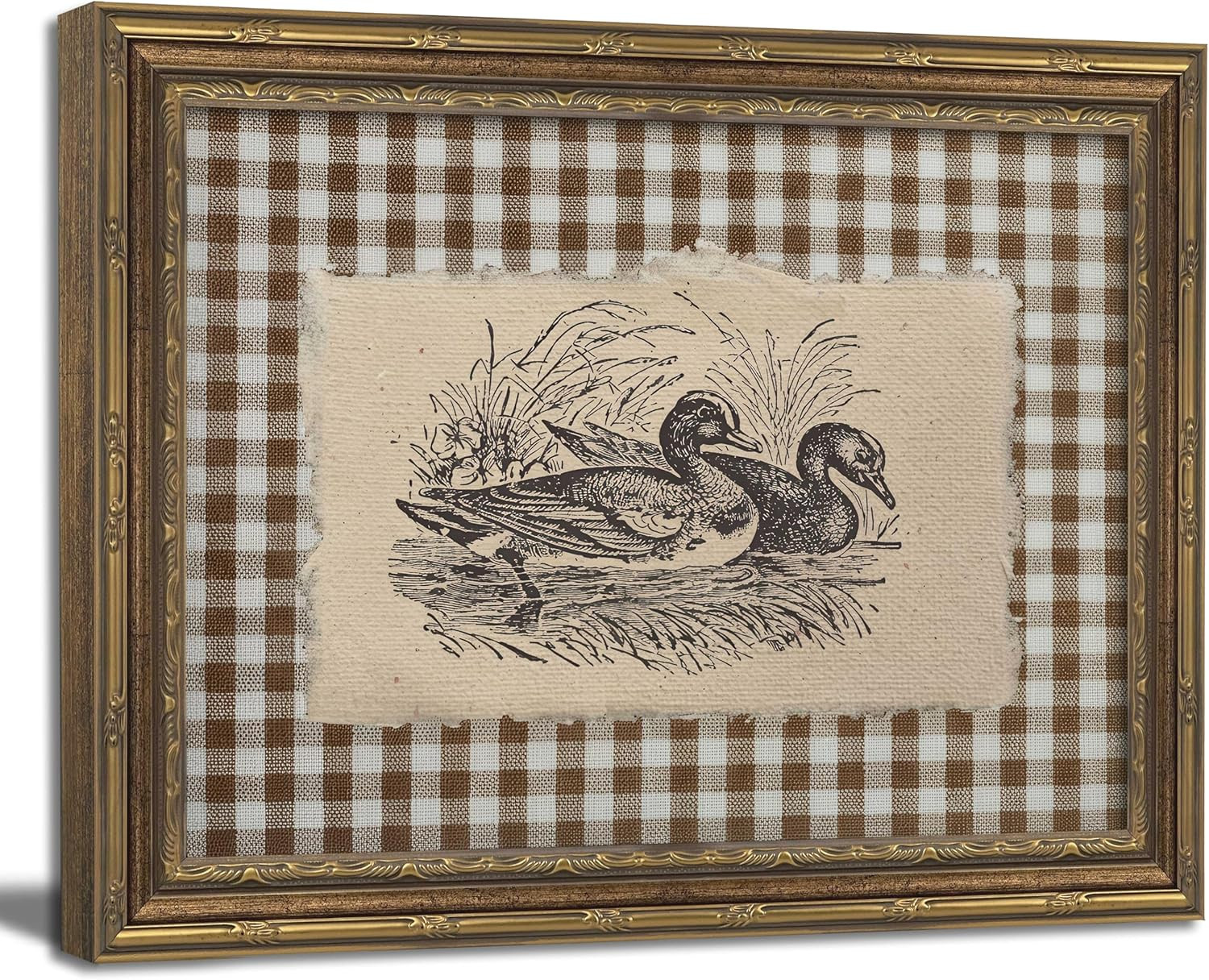 Vintage Gold Framed Wall Art Vintage Duck Wall Art Rustic Farmhouse Brown Gingham Duck Wall Decor Picture Country Cottage Illustration Poster Print Artwork for Living Room Bedroom 9x11in | Amazon (US)