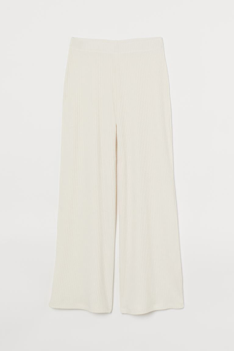 Pants in soft, rib-knit fabric. High waist, waistband with covered elastic, and straight, wide le... | H&M (US + CA)