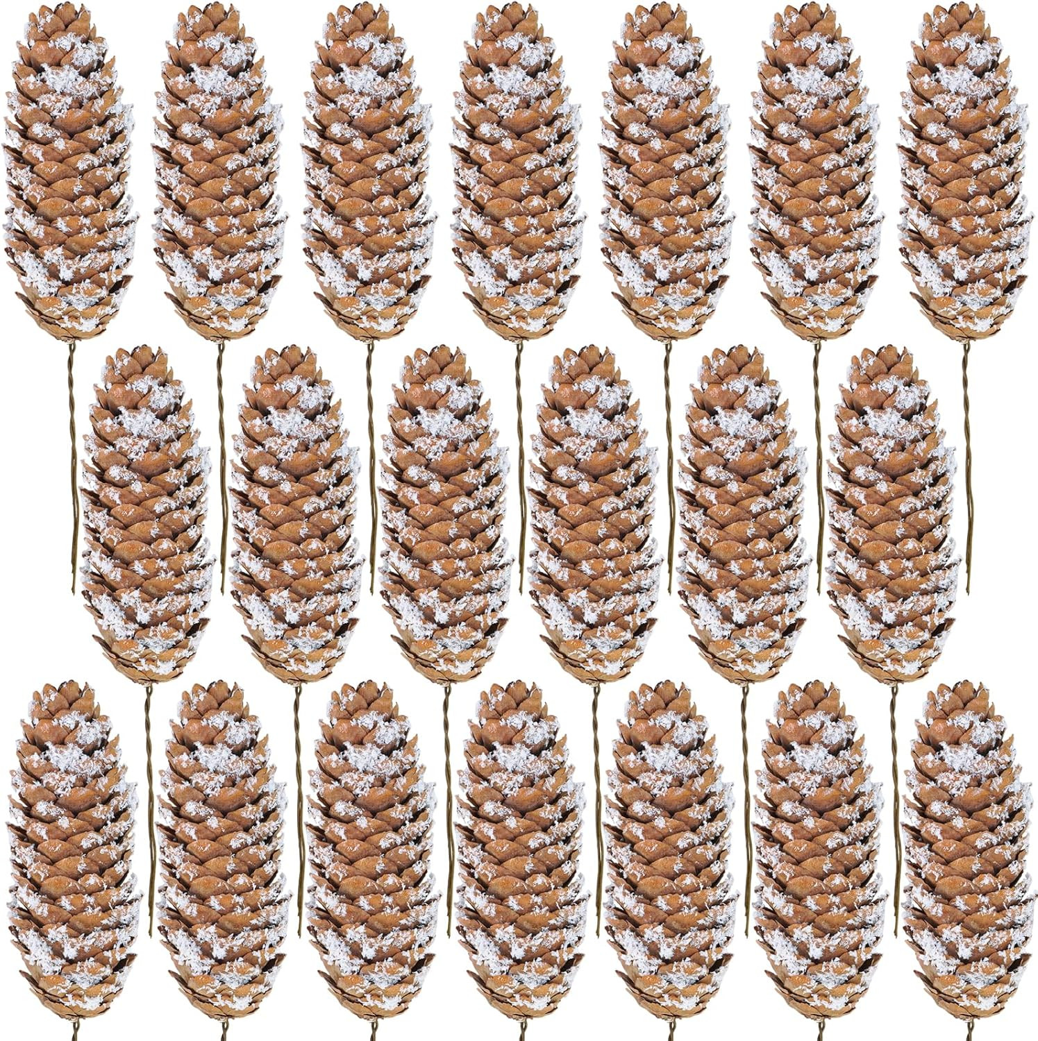 Winlyn 20 Pcs Christmas Natural Pine Cone Picks Snowy Spruce Pine Cones 5.9" Christmas Tree Decor... | Amazon (US)