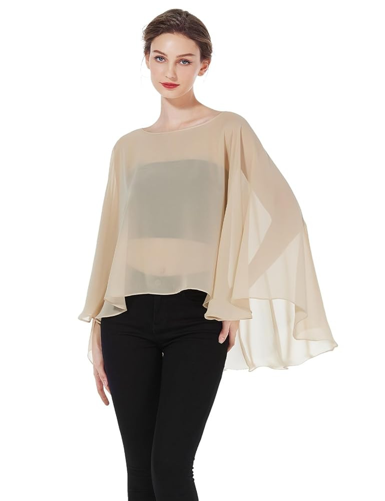 Women Poncho Cape High Low Chiffon Shawls Wraps Scarves Capelets for Evening Dress Bridal Wedding... | Amazon (US)