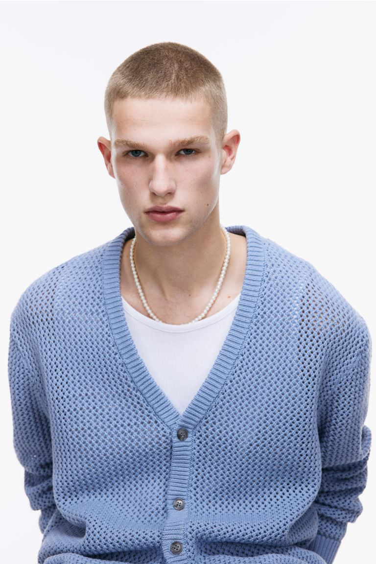 Loose Fit Hole-knit Cardigan - Blue - Men | H&M US | H&M (US + CA)