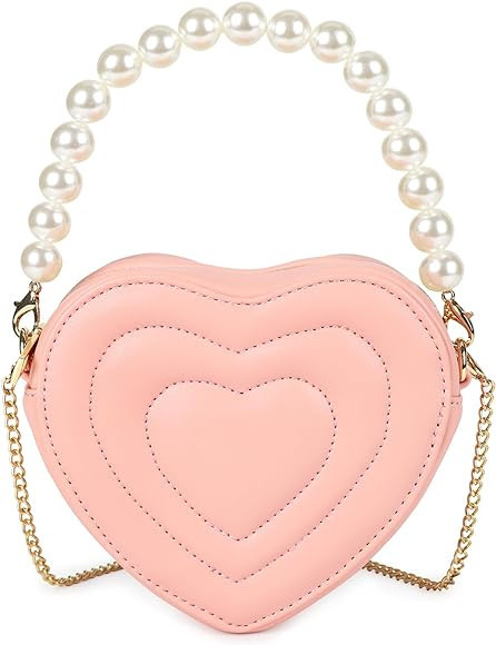 mibasies Little Girls Purse Pearl Heart Purse Shaped Toddler Purse Age 3-8 (Pink | Amazon (US)