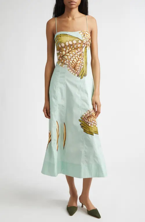 Ulla Johnson Vesela Botanical Print Midi Dress in Water Blossoms at Nordstrom, Size 4 | Nordstrom