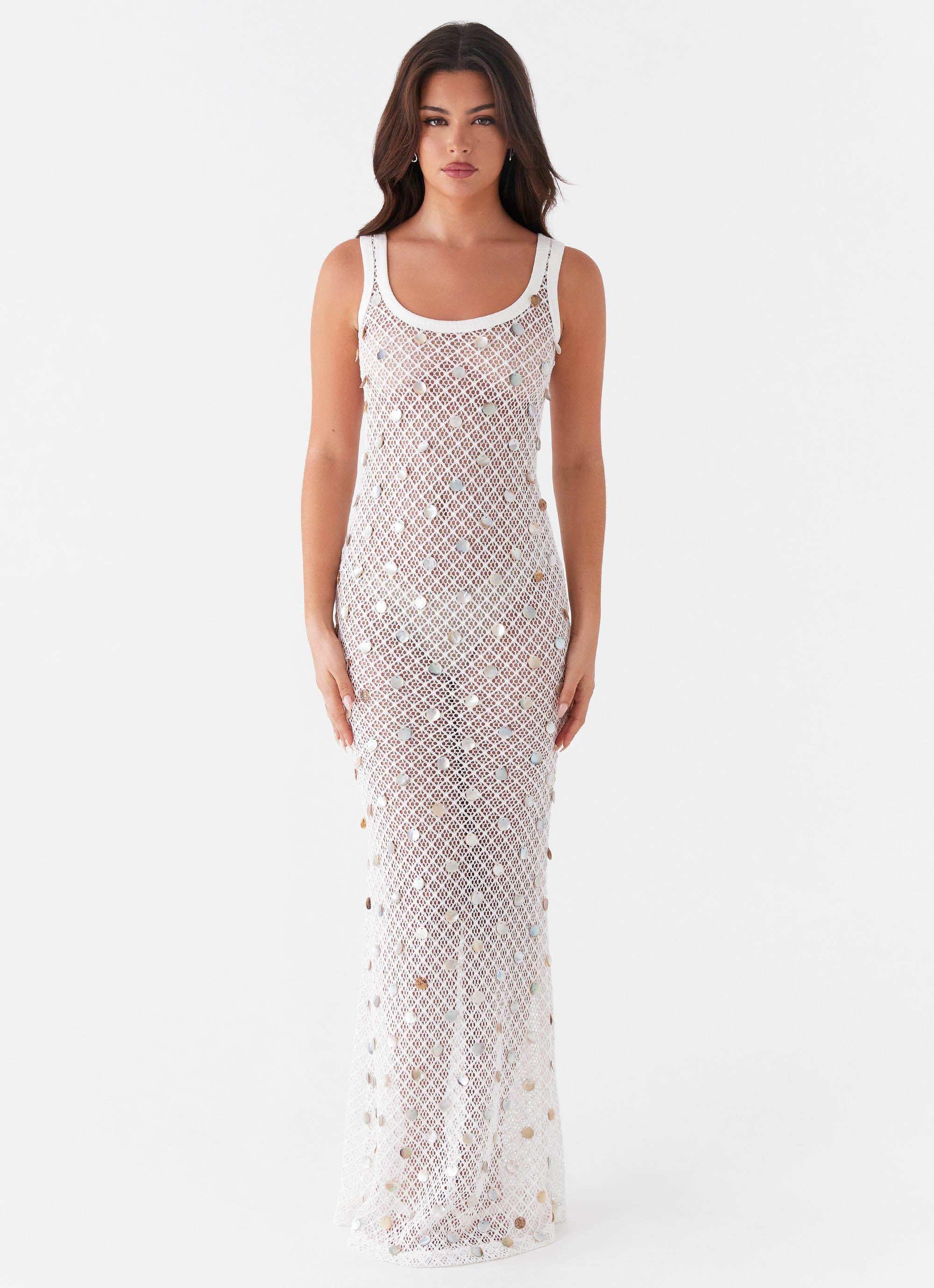 Penida Shell Knit Maxi Dress - White | Peppermayo (Global)