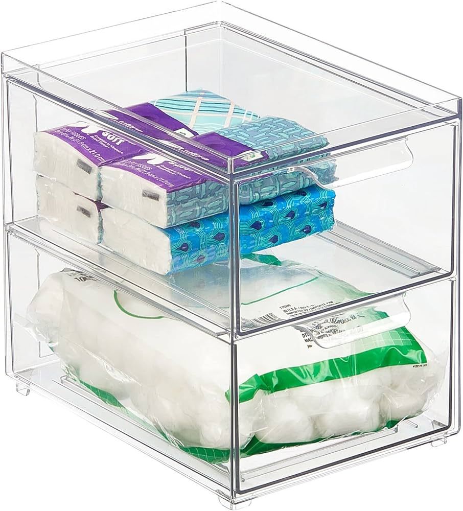 mDesign Stackable Storage Containers Box with 2 Pull-Out Drawers - Stacking Plastic Drawer Bins f... | Amazon (US)
