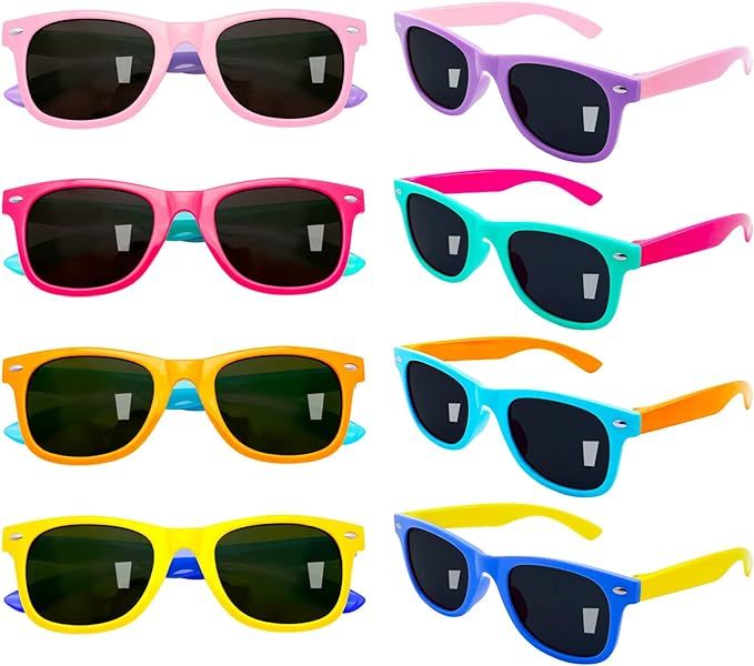 8 Pack Kids Toddler Sunglasses Bulk,Neon Party Sunglasses for Kids,Beach Pool Birthday Goodie Bag... | Amazon (US)