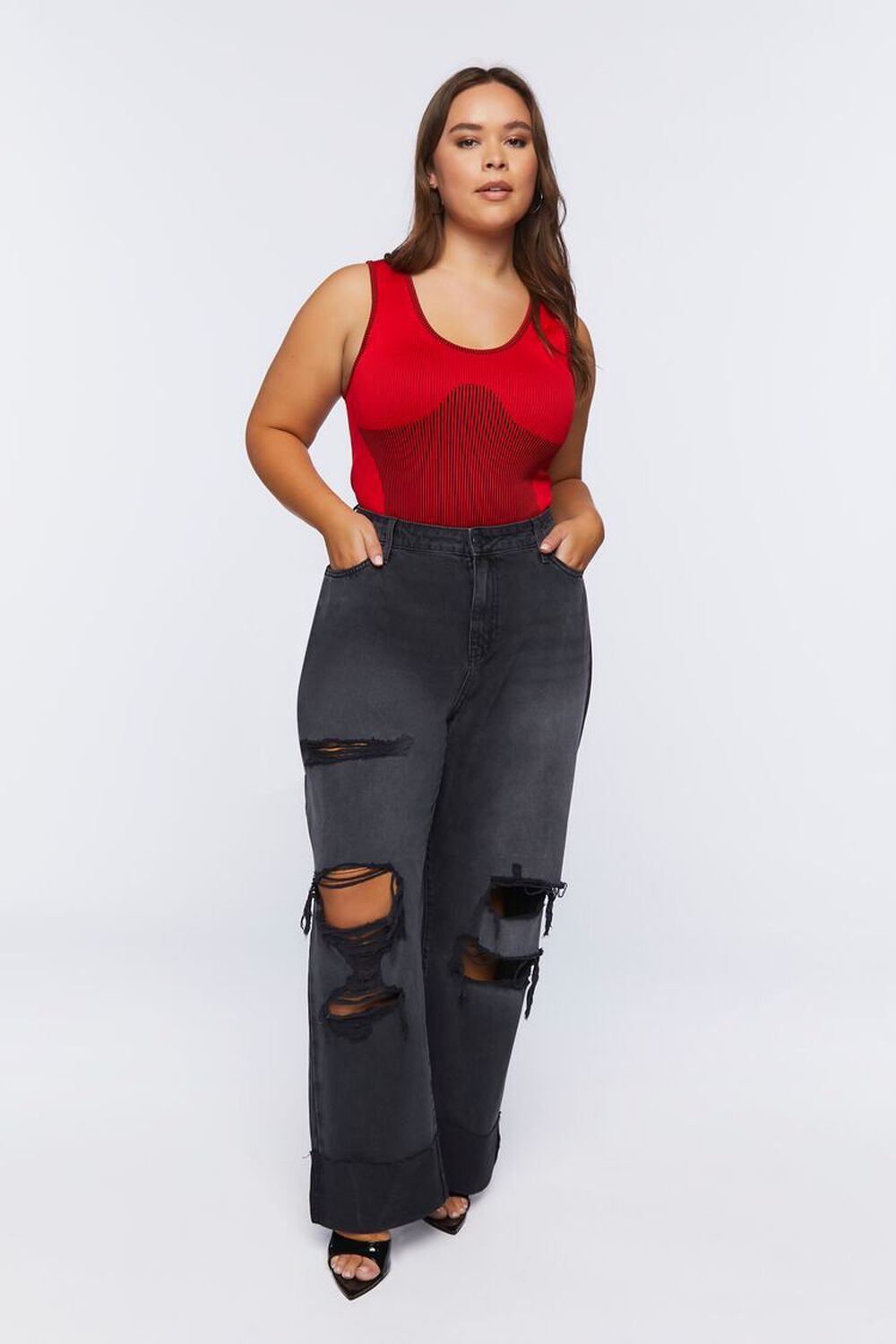 Plus Size High-Rise Distressed Jeans | Forever 21 (US)