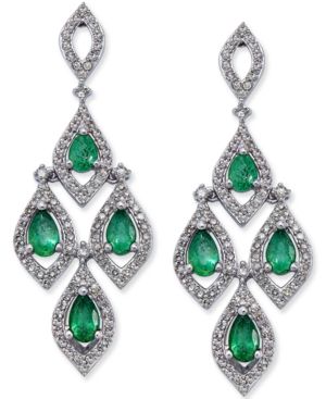 Emerald (1-1/2 ct. t.w.) and Diamond (1 ct. t.w.) Chandelier Earrings in 14k White Gold | Macys CA