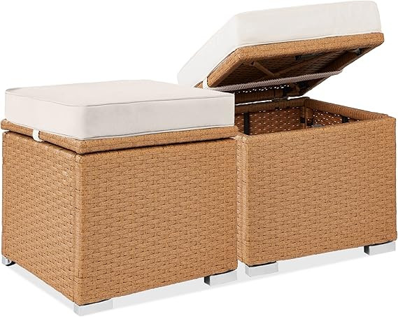 Best Choice Products Set of 2 Wicker Ottomans, Multipurpose Outdoor Furniture for Patio, Backyard... | Amazon (US)